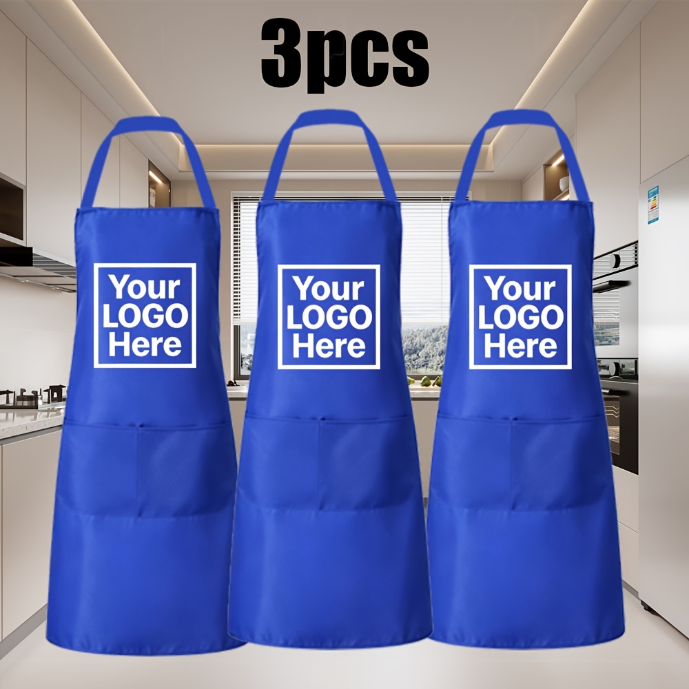 TEMU 3pcs Set Custom Personalized Photo Chef Aprons, Adjustable Elastic Waist Aprons, Suitable For Kitchen Use, With Pockets, Ideal Gift For Mother's