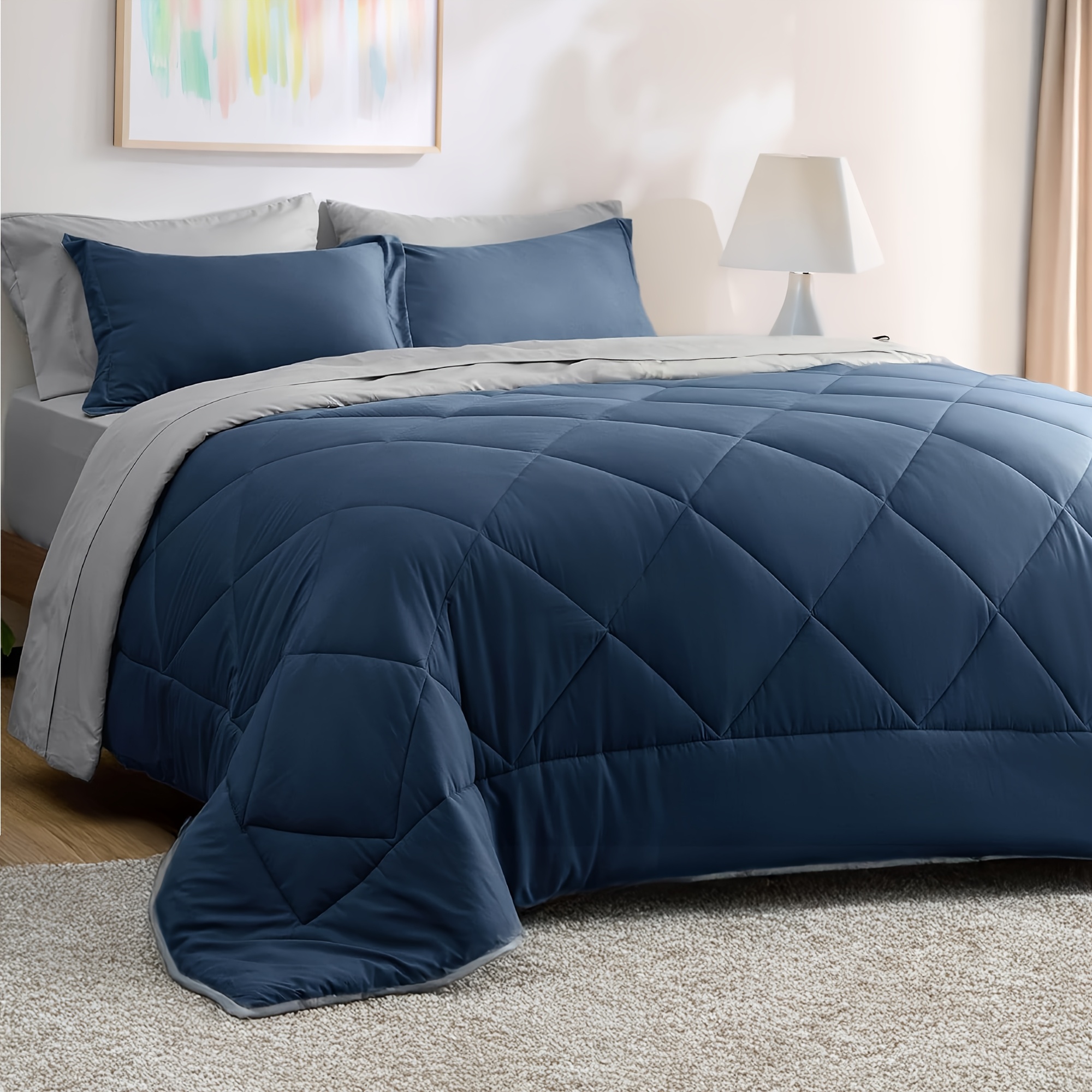 7pcs Comforter Set In A Bag, Fluffy, Breathable And Hypoallergenic, Suitable For , Including 1 Comforter, 1or2 Pillowcases, 1or2 Pillow Shams, 1 Fitted Sheet, 1 Flat Sheet, Great For Gifting