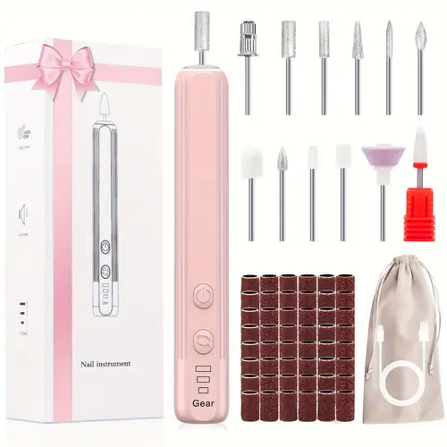 professional nail drill set 2 0000 rpm electric nail file with 12 grinding head 100pcs sanding bands for acrylic gel nails manicure and polishing