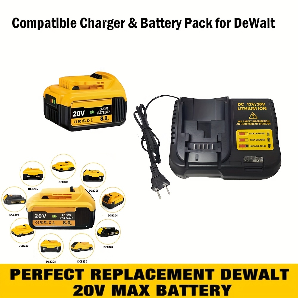 TEMU 20v Lithium-ion Battery And 12v/18v/20v Lithium-ion Battery Charger Compatible With Dcb Series Batteries, Led Display, Overcharge Protection,