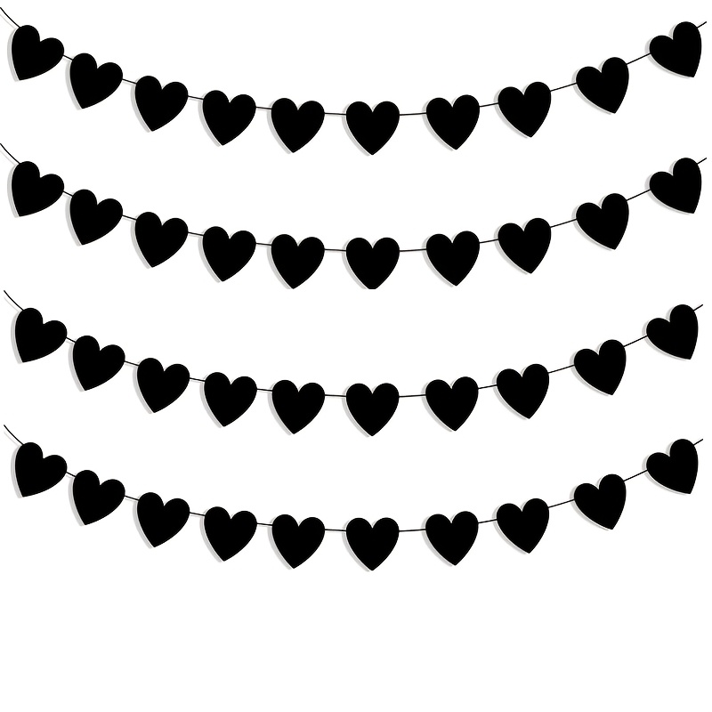 Image of 4-pack Black Heart Banner Felt Heart Garland Gothic Wedding Decor Valentine's Day Decor Anniversary Birthday Party Decor