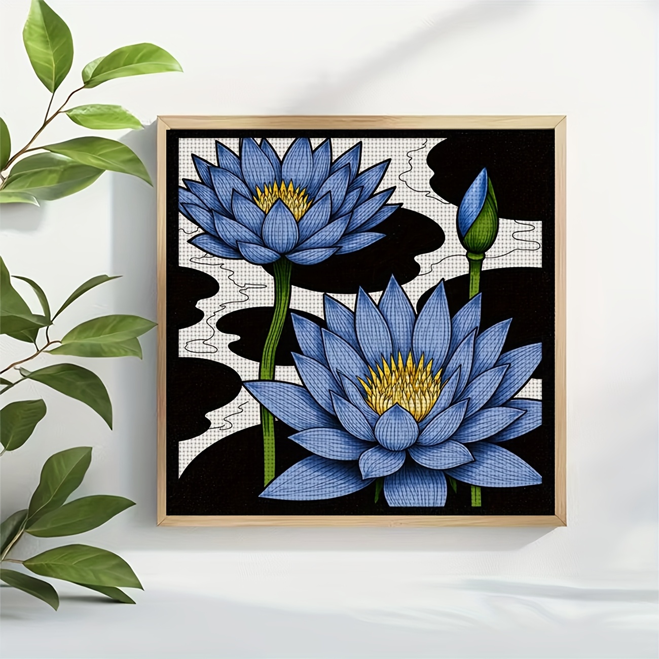 DIY Blue Lotus Flower Cross-Stitch Kit, Complete Set