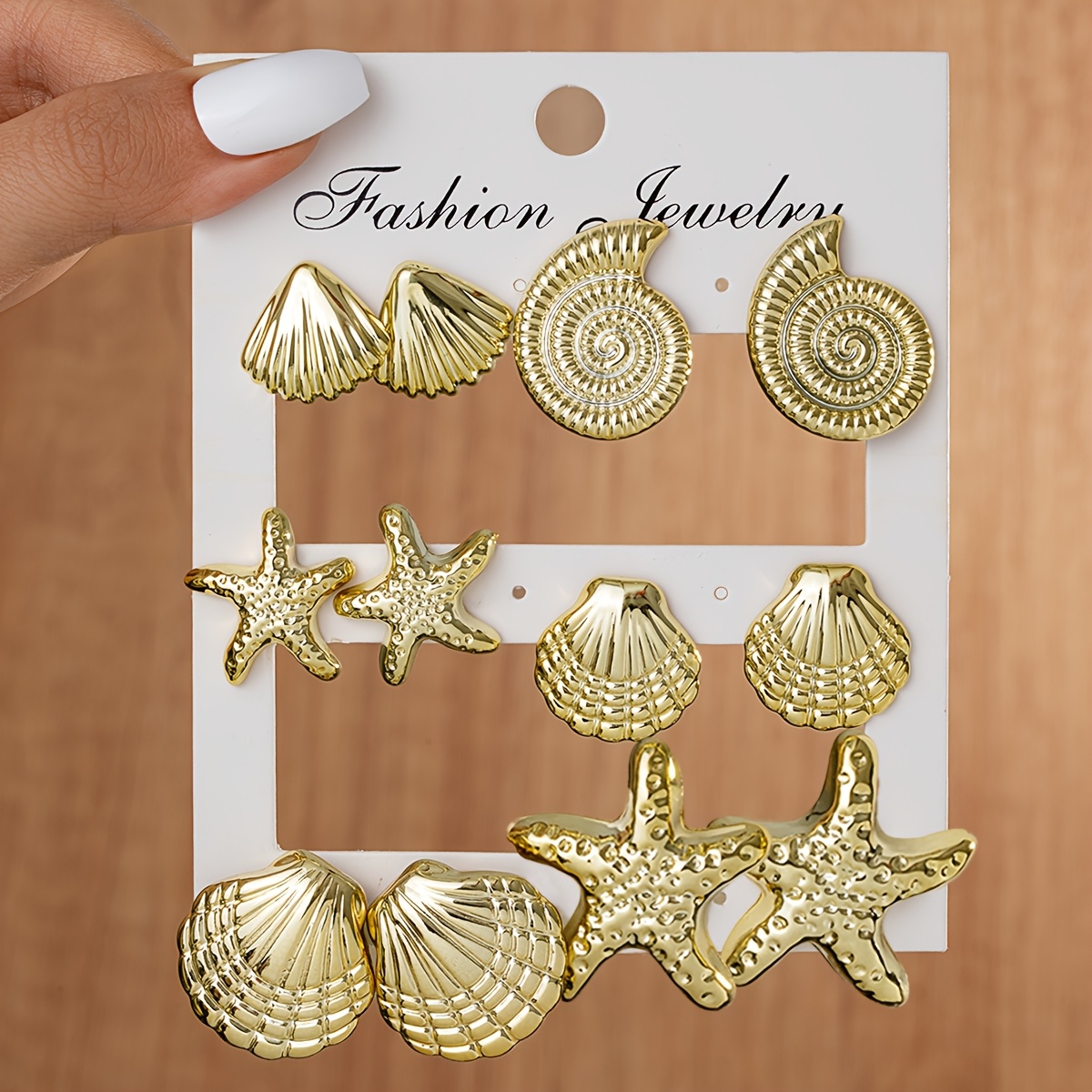 TEMU 12pcs Elegant Ocean-themed Resin Alloy Starfish Seashell Conch Earrings Set For Women, Includes Gift Card, Suitable For Daily Wear, Summer,