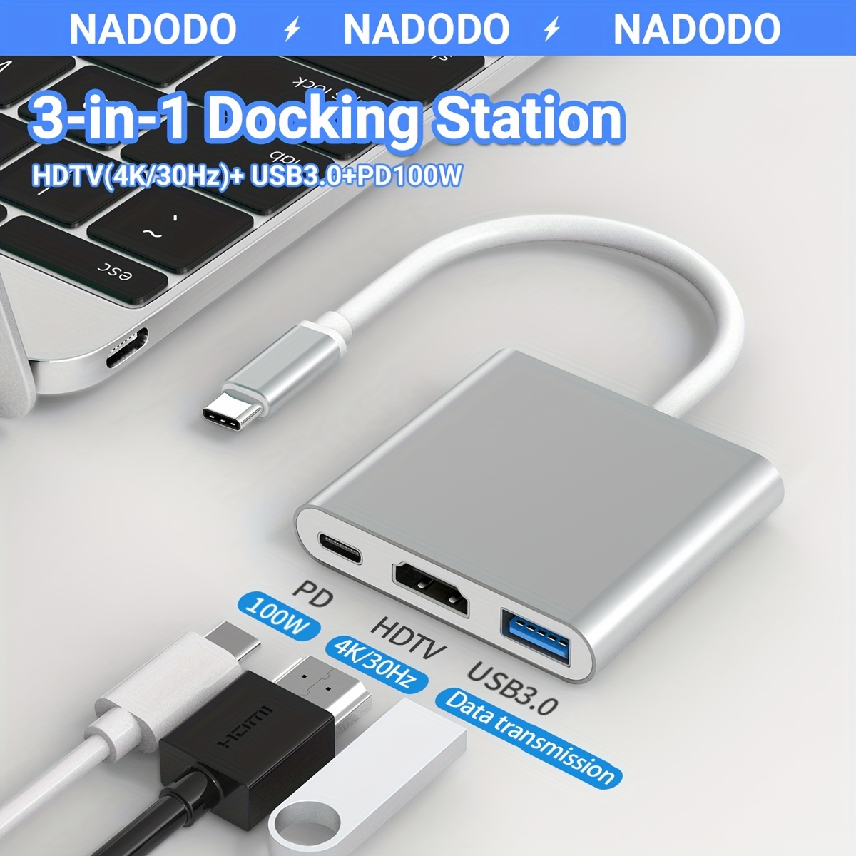 3 en1 Hub USB 3.1 Type C Multiport USB-C vers USB 3.0 / HDMI