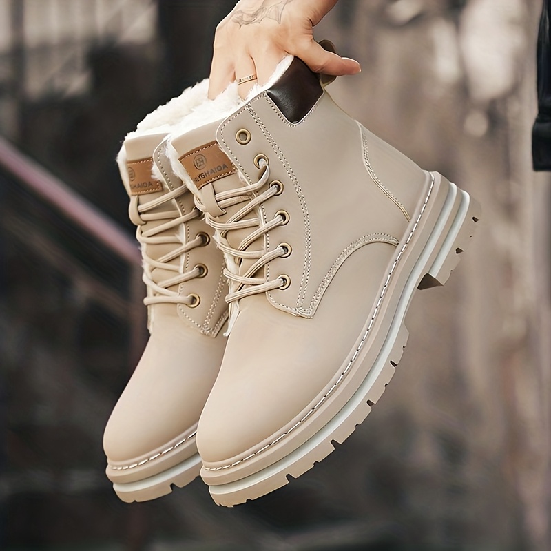 Bottes d'hiver robustes pour hommes avec semelle épaisse en PU et traction en PVC - Bottines courtes à bout rond à lacets pour glace, neige, extérieur - Chaleur pour le ski, la marche, l'usage quotidien (Large gamme de tailles disponibles)