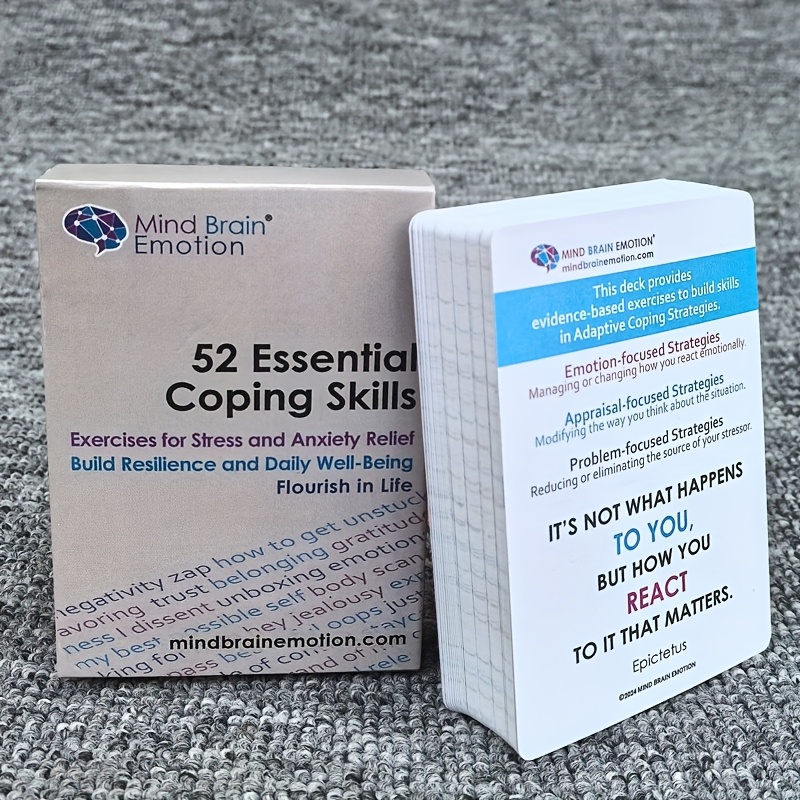 Mind Brain Emotion 52 Essential Coping Skills Cards - Self Care Exercises for Stress and Social Anxiety Relief - Resilience, Emotional Agility