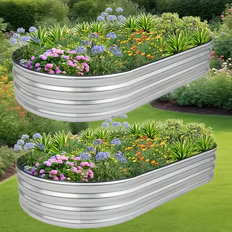 TEMU 2 Packs Of Galvanized Raised Garden Bed Covers, Galvanized Planting Garden Boxes For Outdoors, Large Oval Metal Vegetable Beds