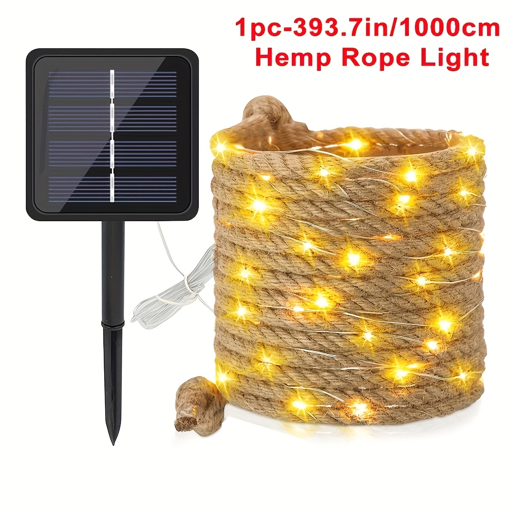 E-shop 200 LED/100 LED Solar-Außenlichterketten, Solarbetriebene Fee-Lichter mit Kupferdraht-Girlande, Vintage Hanfseil-Gartenlichter, 8