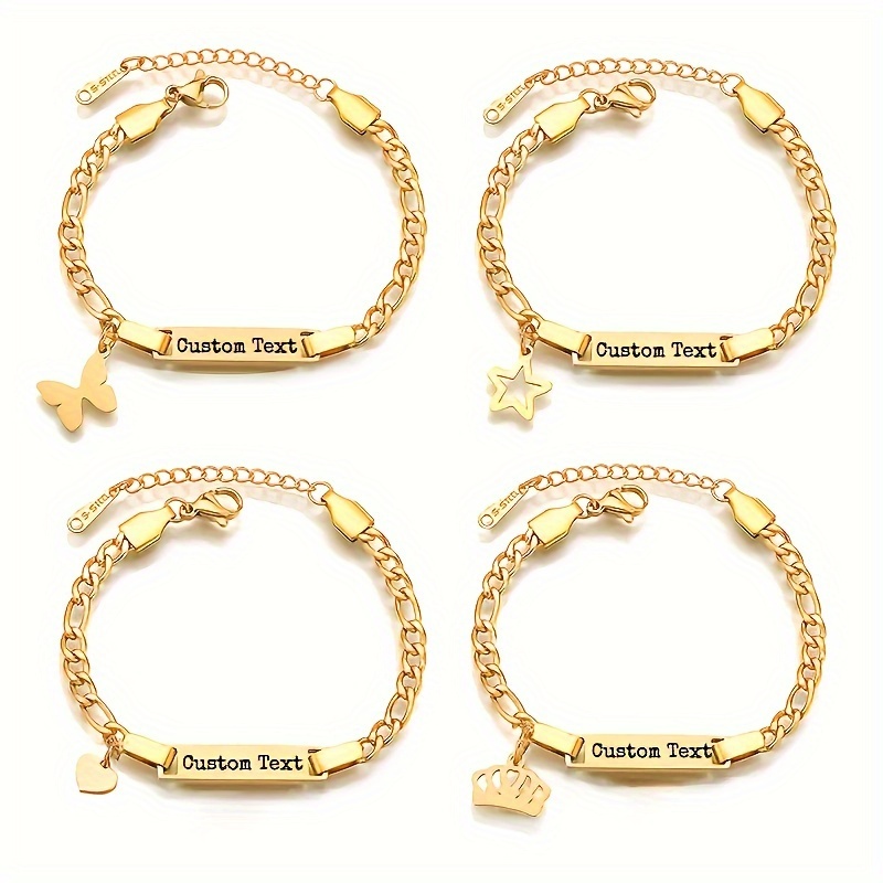 

Customized Stainless Steel Bracelet, Heart Crown Pendant Jewelry For Women, Girls