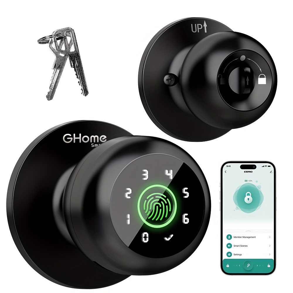 TEMU Smart Door Lock, Biometric Fingerprint Handle Lock, App Control Wireless, Keyless Entry, 400mah Usb-c Rechargeable (b-to--to-c Cables), Fits