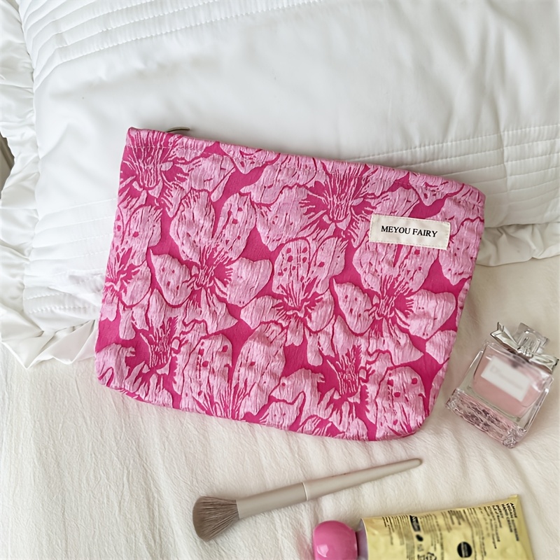 TEMU Sweet Floral Bow Makeup Bag For Women, Storage Pouch, Touch-up Bag, Inner Pouch, Portable Organizer, Large Capacity Travel Toiletry Bag, Clutch,