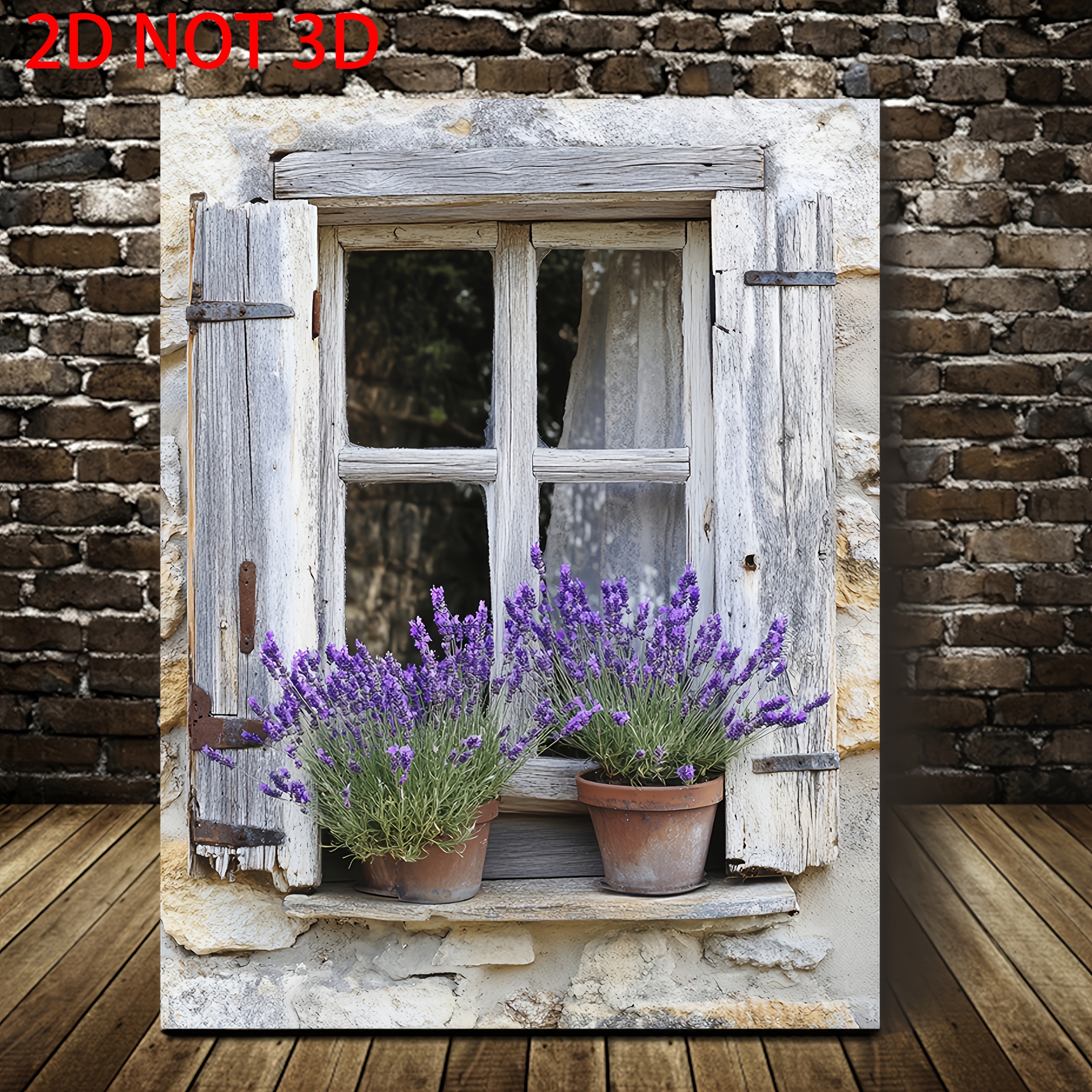 TEMU 2d Flat, 2d Flat, A Vintage Provence-style Canvas Wall Art Featuring Lavender, Measuring 11.8x15.7 Inches, Framed In Weathered Pine Wood.