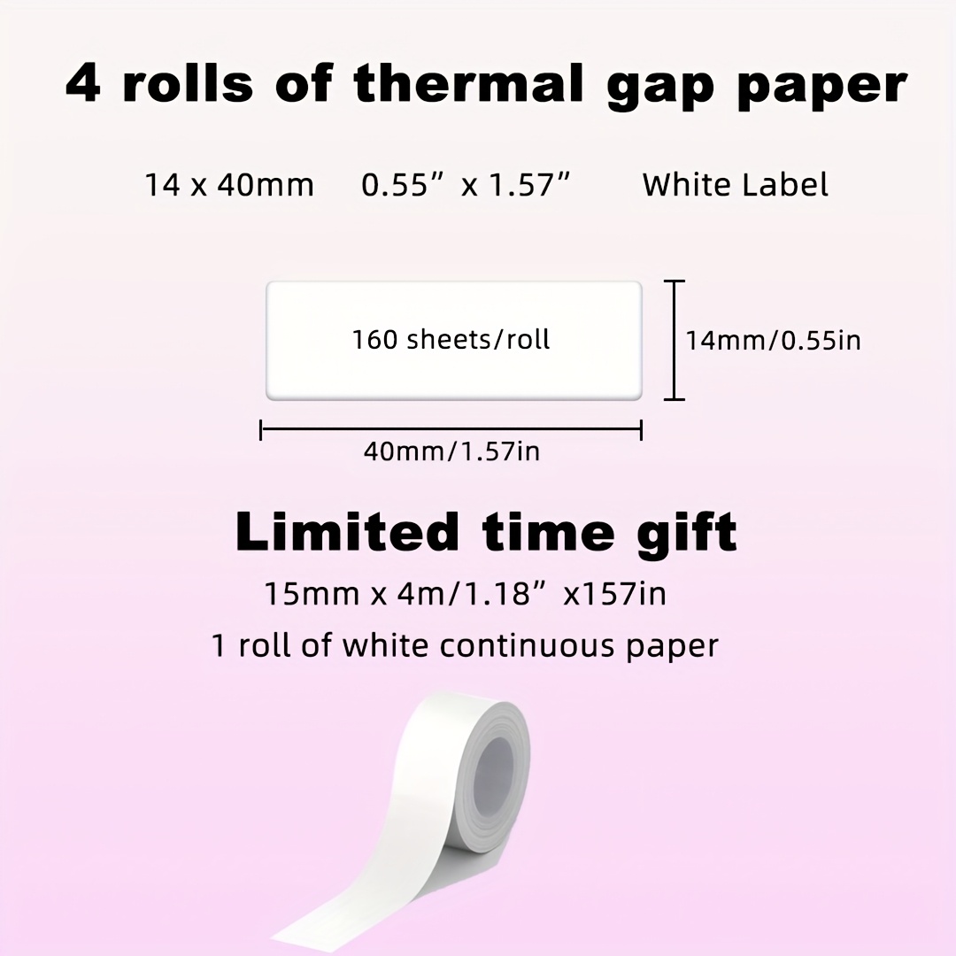 Image of Label P21/p31, Compatible Printing Paper, 4 Rolls Of 14x40mm (0.55"x1.57") Paper, Plus 1 Of Continuous Paper, Standard Laminated Office Label Tape Replacement, P21 , Adhesive Thermal Printing Paper
