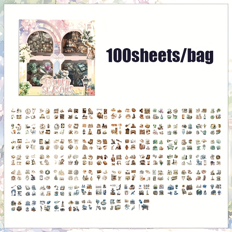 Image of 100 Sheets Per Box Of Stickers, Featuring A Wide Of Rich Pet Material Designs, Perfect For Journaling And , Gift Wrapping Labels, And Notebook Stickers. Suitable For Multiple Case And Cup Stickers