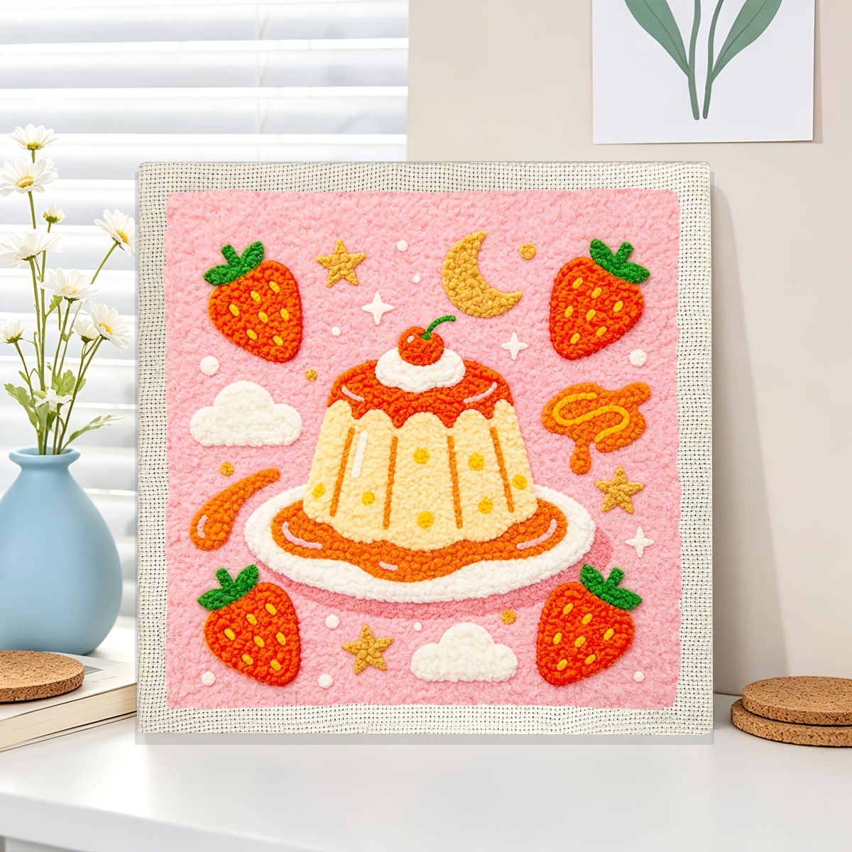 Complete DIY Punch Needle Starter Kit with Pre-Printed Fruit Cake Design