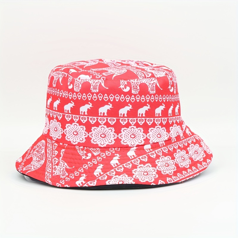 Boho Elephant Summer Beach Hat unisex wide brim elephant print bucket hat double sided  main image 2
