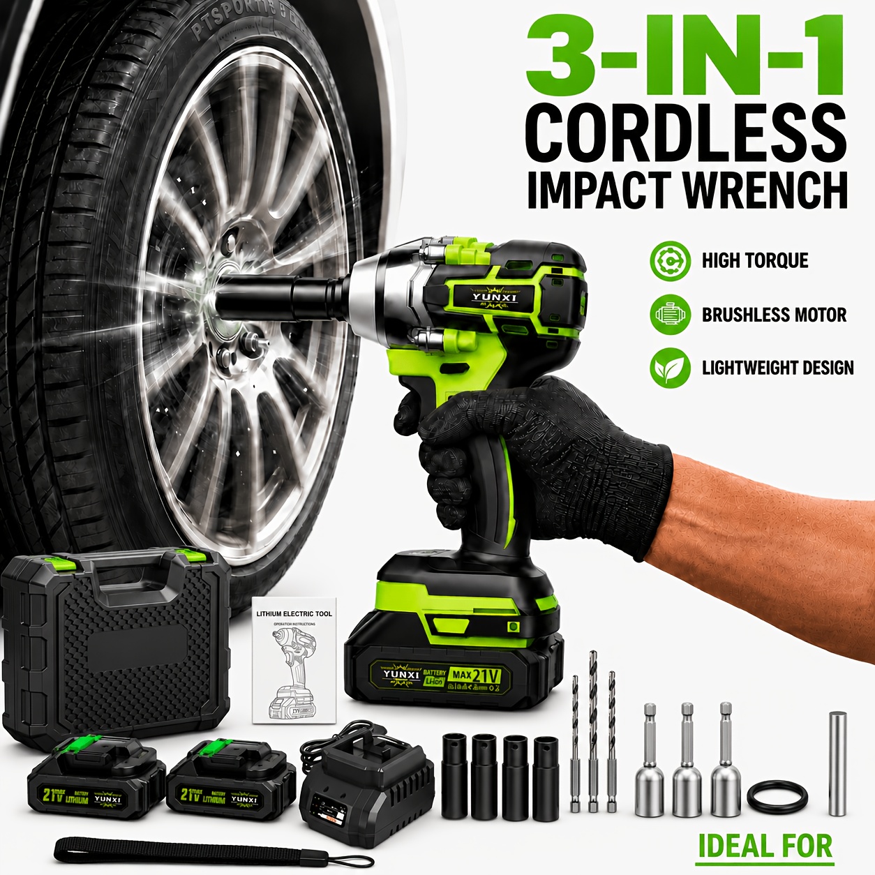 21v impact wrench set 21v brushless motor household     truck tire disassembly and assembly   with   5 sockets   portable toolbox sturdy and durable