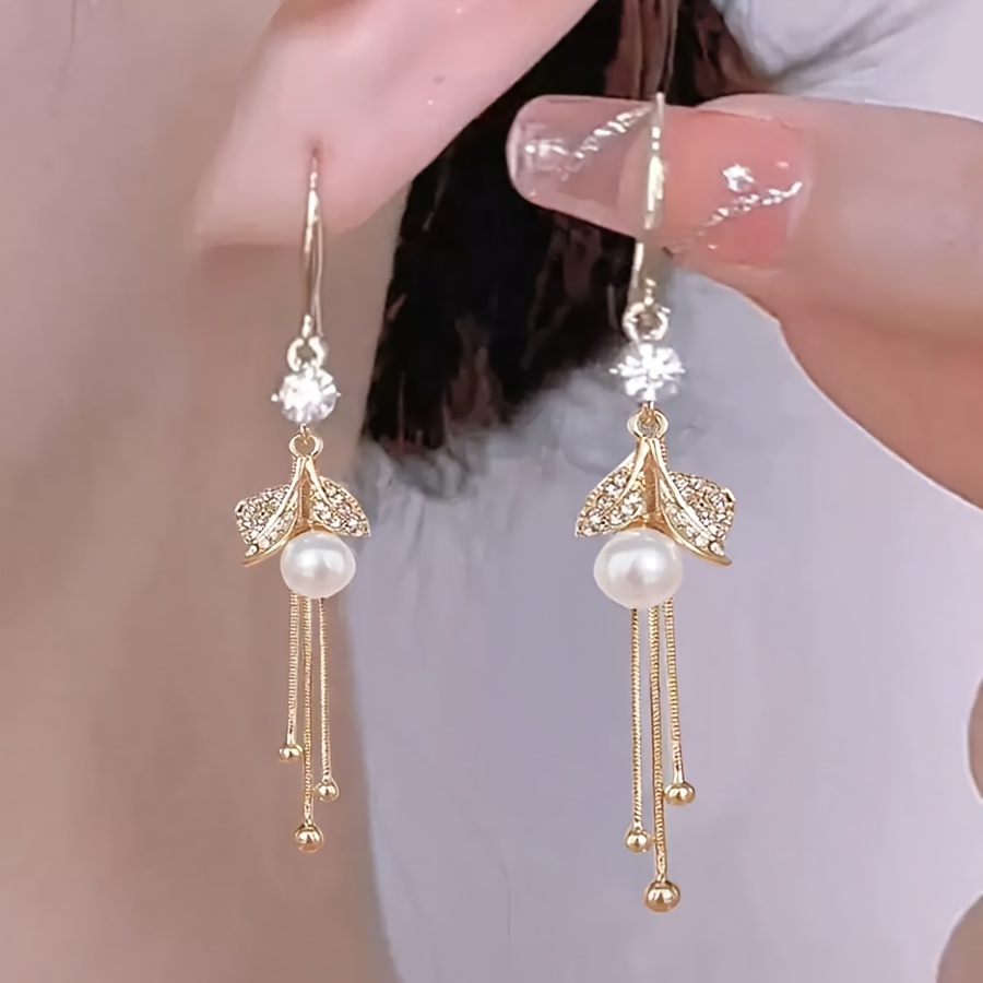 Pair Of Long Tassel Drop Earrings With Beads And Leaf , Elegant Women's Accessories For Festivals, Parties, Vacations, And Gifting