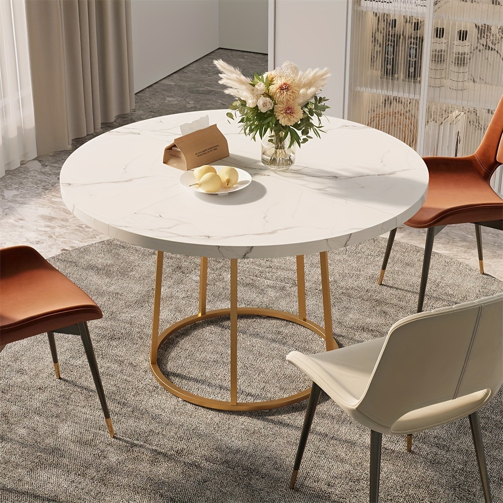 

Modern Round Dining Table For 4 People With Gold Base