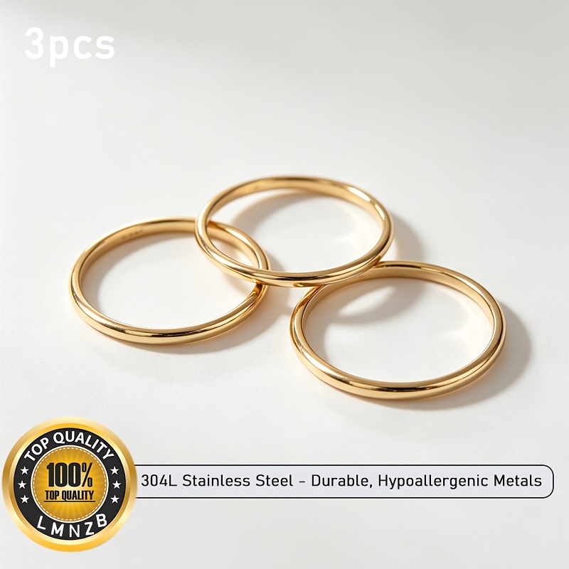 3pcs Women's Stainless Steel Stacking Rings Set, Minimalist
