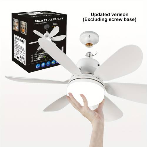 1pc e26 e27 socket ceiling fan e26 socket fan light with remote small ceiling fan with light bladeless screw in light fixture fan quiet led fan light for bedroom kitchen garage