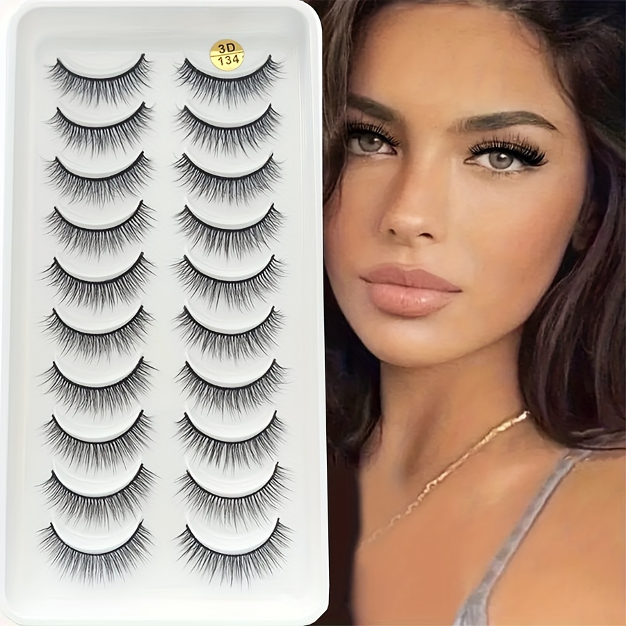 

10 Pairs Of Eyelashes, Pure Hand-made Reusable -c Korean Eyelashes, , Long- Beginner And Makeup False Eyelashes