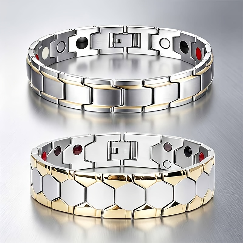 TEMU Conjunto de 2 pulseras magnéticas de acero inoxidable 316, unisex, juego de pulseras , joyería de pulsera clásica y , regalo adecuado para para