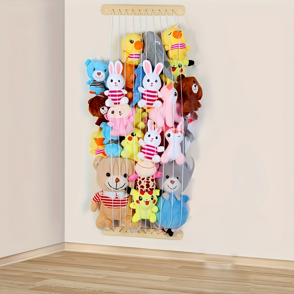 1pc wood stuffed animal storage hammock wall net plush toy organizer with hanging corner bed for room nursery playroom d cor bedside caddy for stuffed animals Product details 0