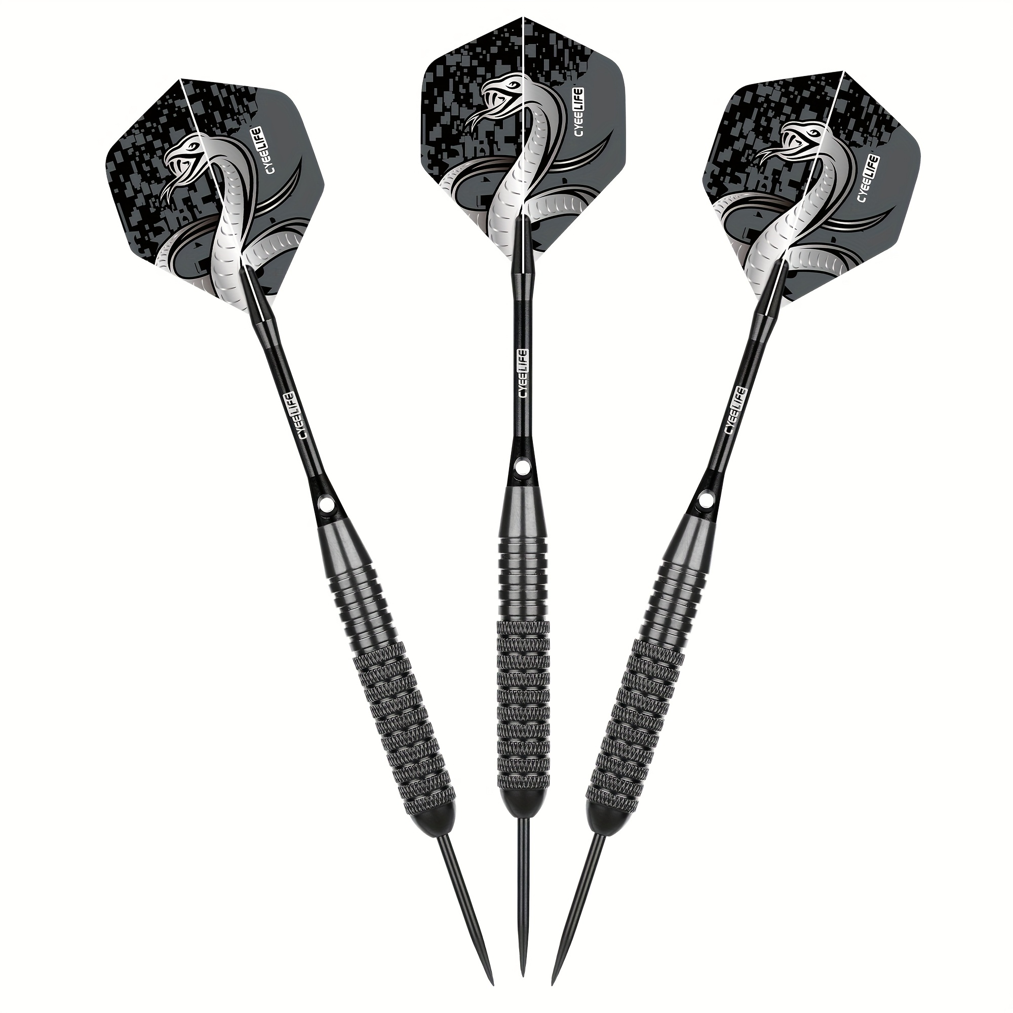 Cyeelife 3 Darts with Black Tail Fins, 24G Iron Dart Tubes, Hard Tip Darts