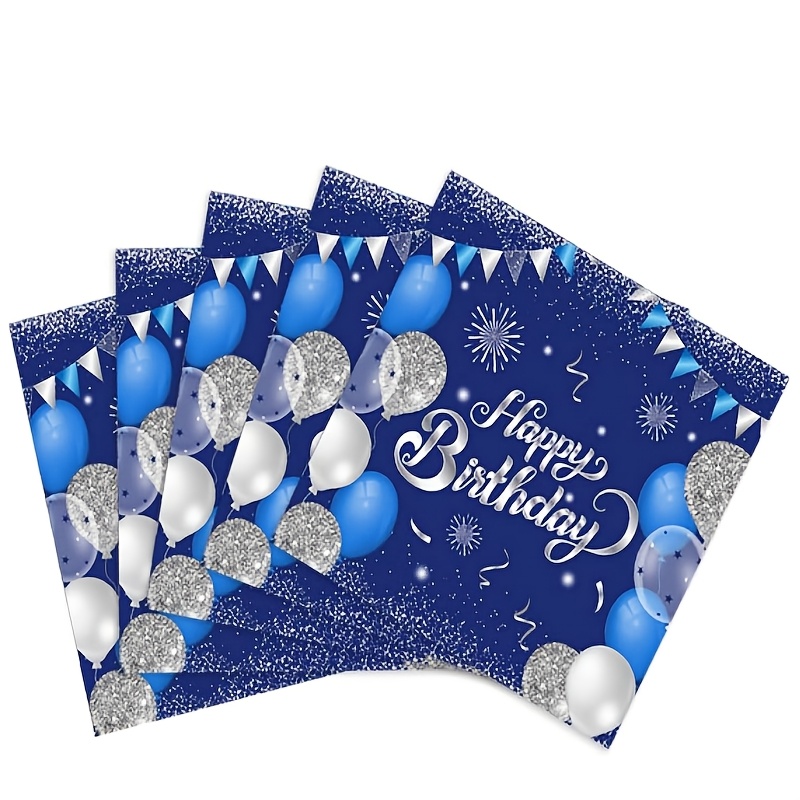 E-shop 20 Stück Blaue Silberne "Happy Birthday" Party Servietten Einweg Geburtstagsparty Zubehör Tischgeschirr Dekoration Papier