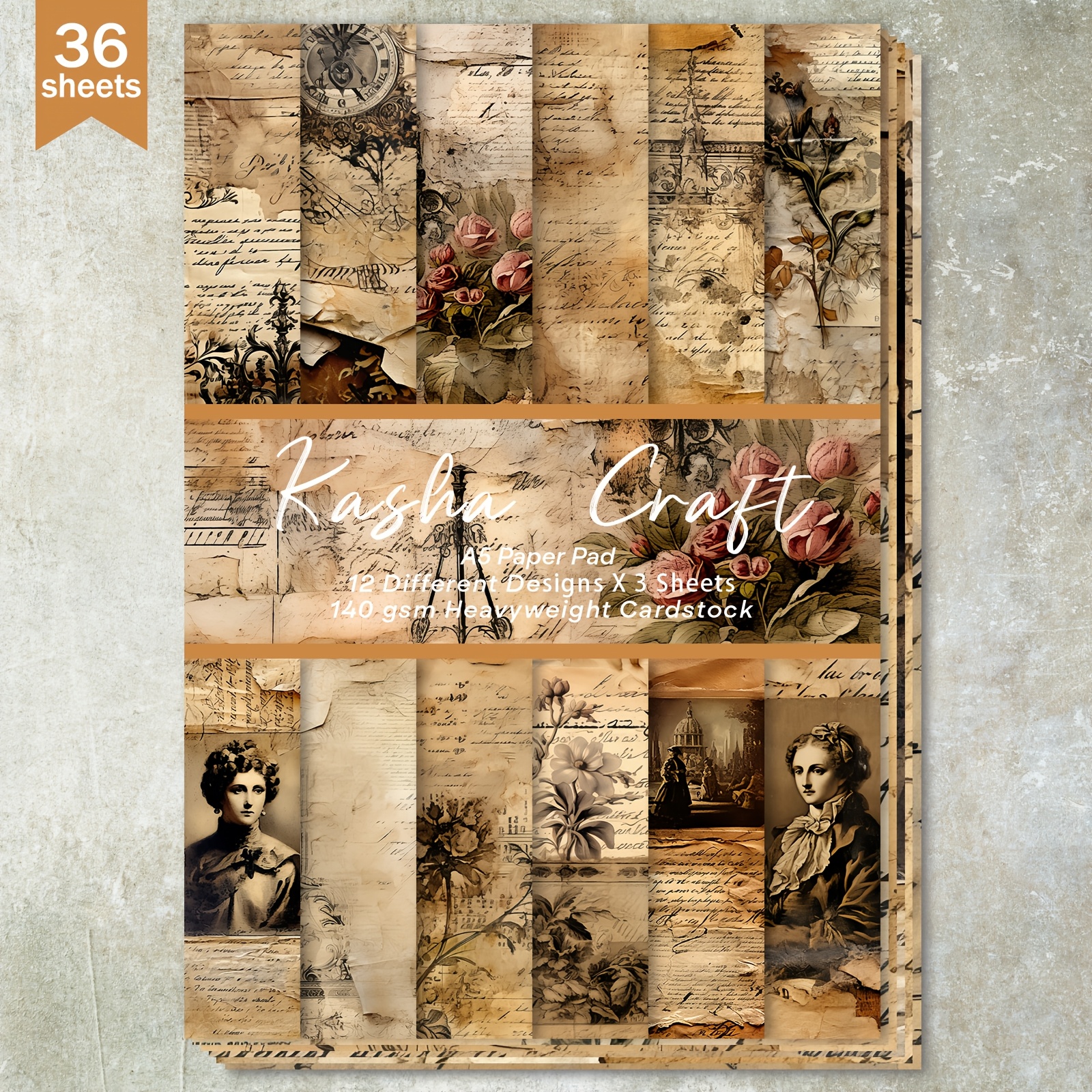 

36 Sheets A5 (retro Newspaper Background) Paper, Suitable For Bullet Diary, Junk Magazine, Greeting Card Background, Photo Album And Handicrafts