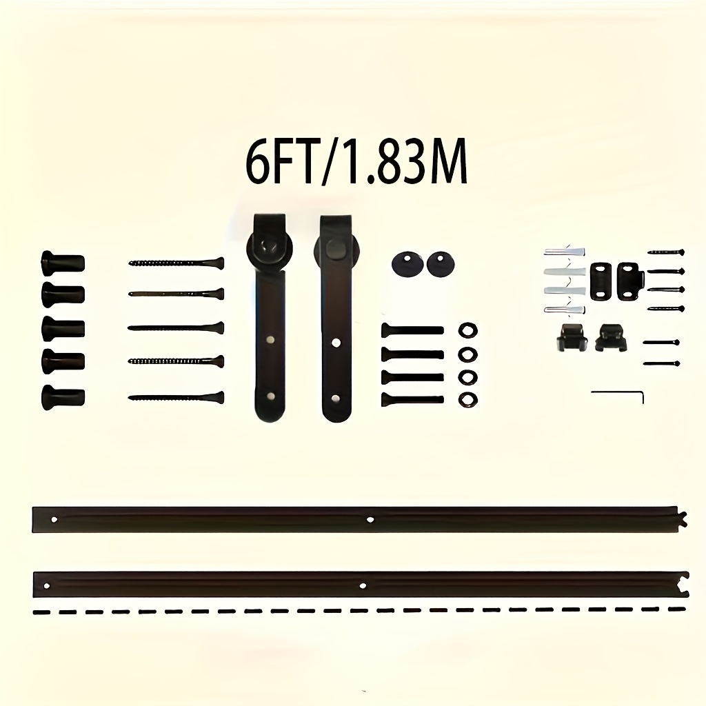 TEMU Kit de Quincaillerie pour Porte Coulissante en Acier Renforcé - Système de Rail Manuel avec Rouleaux Métalliques Noirs et Supports de Montage,