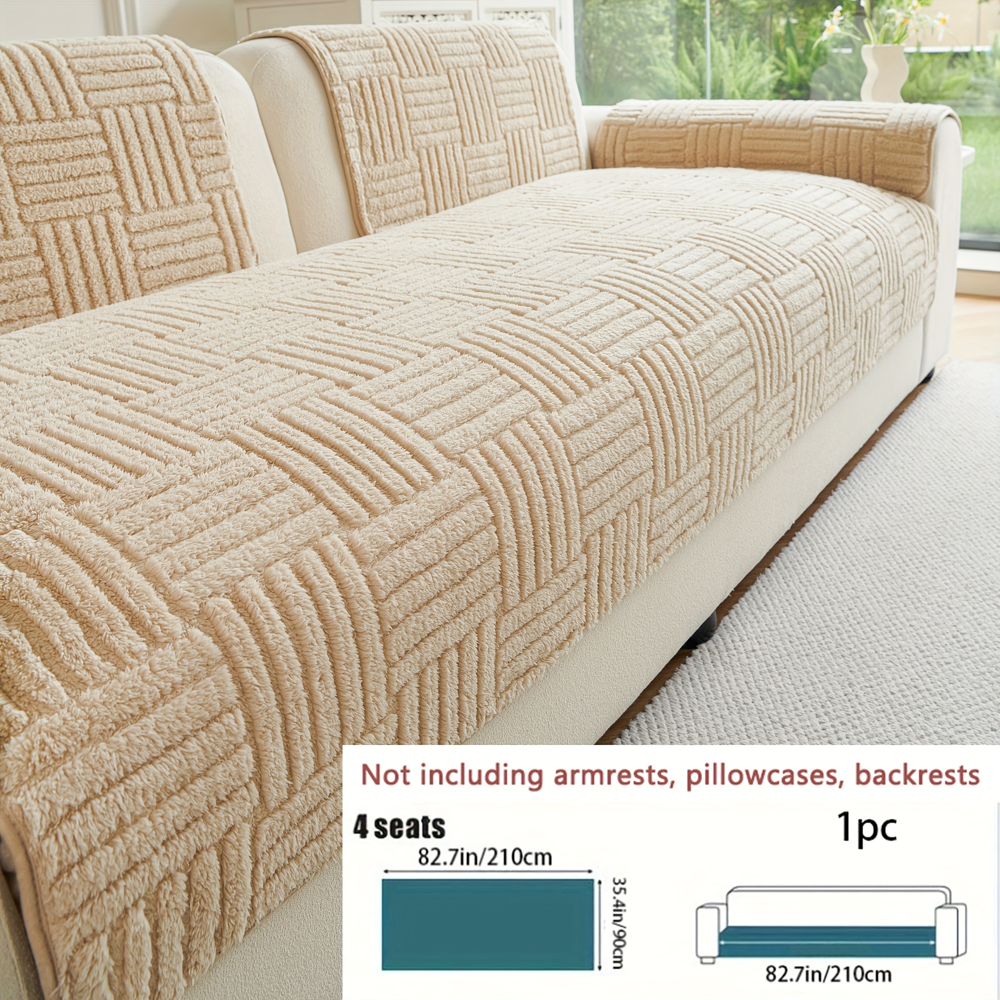 TEMU 1pc Bohemian Sofa Cover Solid Color Neutral Sofa Cover Soft Cushion, Fashionable Sofa Cover Anti-slip Washable Sofa Cover Living Room Furniture