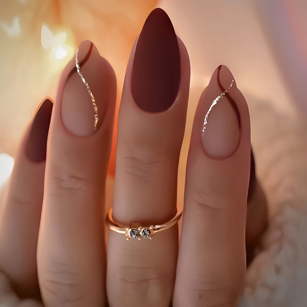 get   with 216pcs medium long almond nails valentines day love heart   floral stripe full coverage   nail stickers set gift for women and s Product details 2