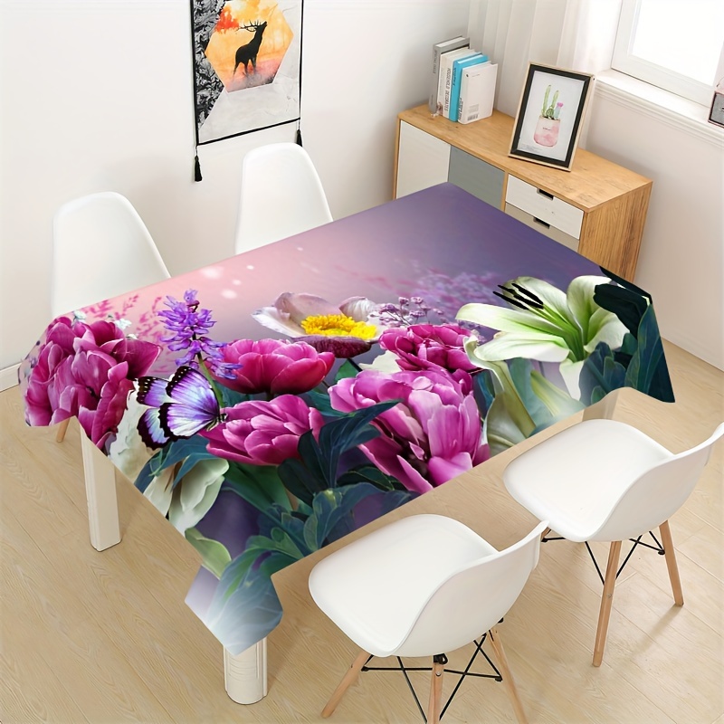 

-1pc Tablecloth, Plant And Flower Theme, Stain-resistant And Washable, Waterproof And Oil-proof Tablecloth, Suitable For , Camping, Weddings, Birthday Parties, Cafeterias, Home Decoration