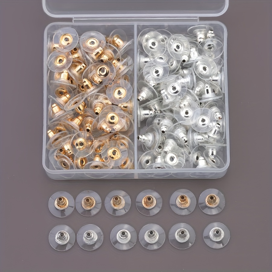 

100pcs Ensemble de supports d'oreilles dorés et argentés mélangés, arrêts d'oreilles en plastique en de UFO, de bijoux DIY pour la fabrication d'oreilles