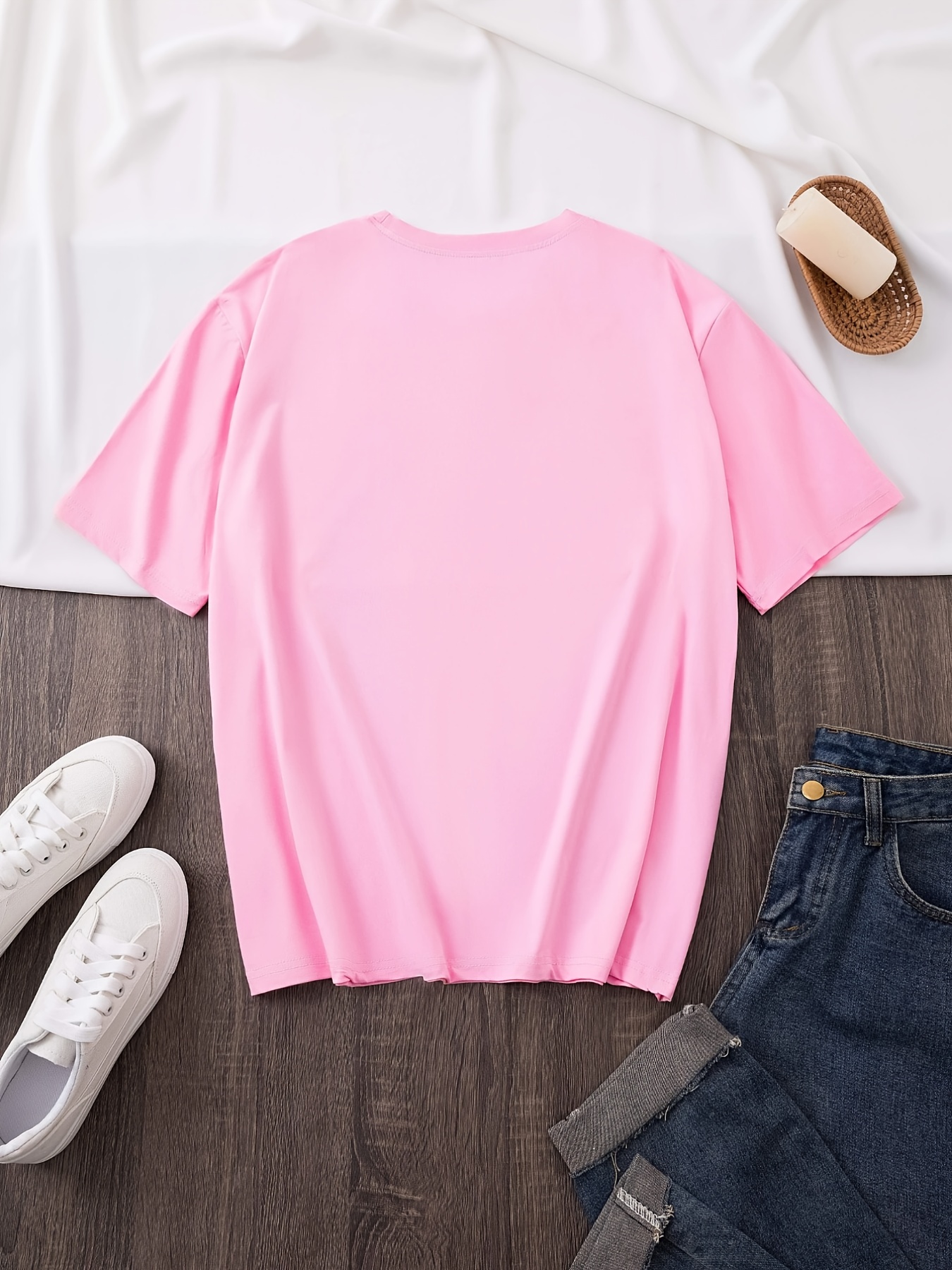 Letter print t-shirt, short sleeve crew neck casual top, Women's clothing