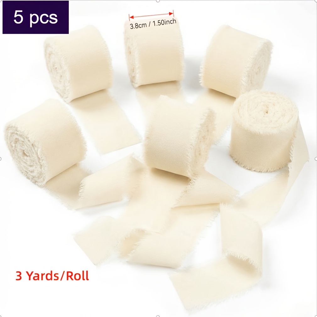 TEMU 5 Rouleaux (Longueur Totale 13.71M) de Ruban en Mousseline Crème Blanc Artisanal, Idéal pour Invitations de Mariage, Décorations de , Emballage