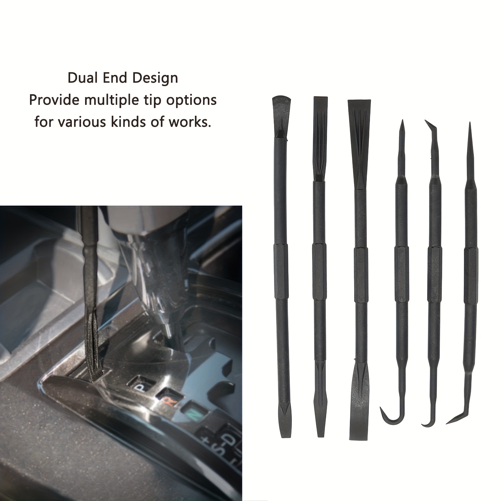 TEMU Pick And Pry Bar Set, 6 Pcs | Removal Set | Replacing Gaskets, Oil Seals, O-rings, Small Part, Double Ended Abs Plastic Black