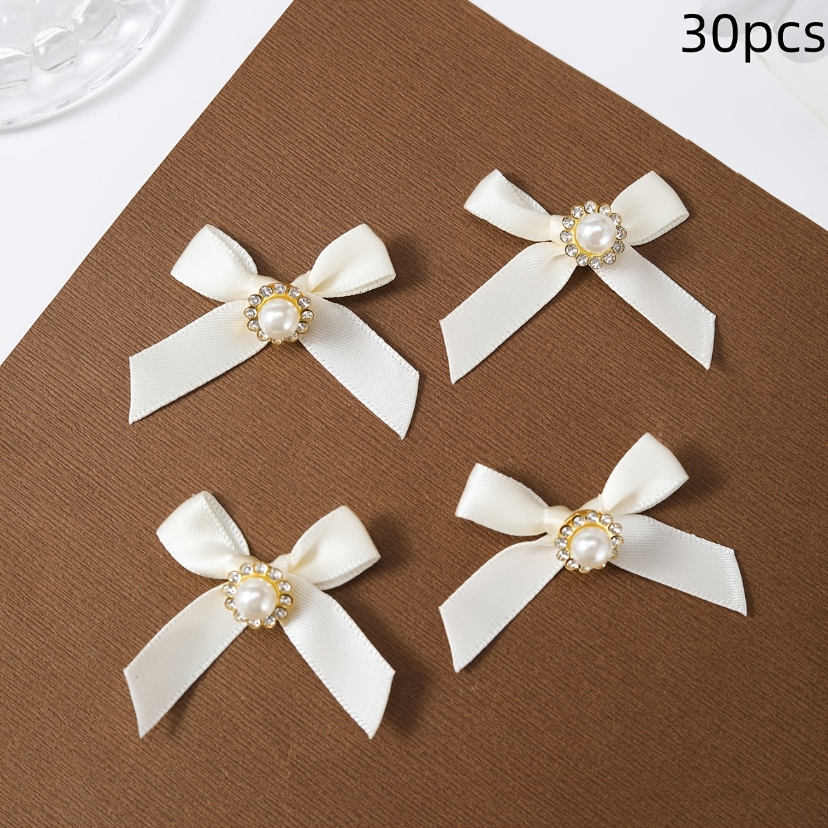 E-shop 30-teiliges Set handgebundener Schleifen mit Strass-Perlenbesatz, einfarbige Satinband-Knoten, DIY-Schleifen für handgefertigte Dessous,