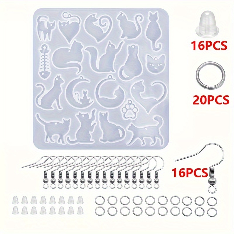 

Kit de Moule en Silicone pour Boucles d'Oreilles Chat en Forme de Cœur DIY - Coulée de Résine pour Pendentifs, Barrettes & Étiquettes