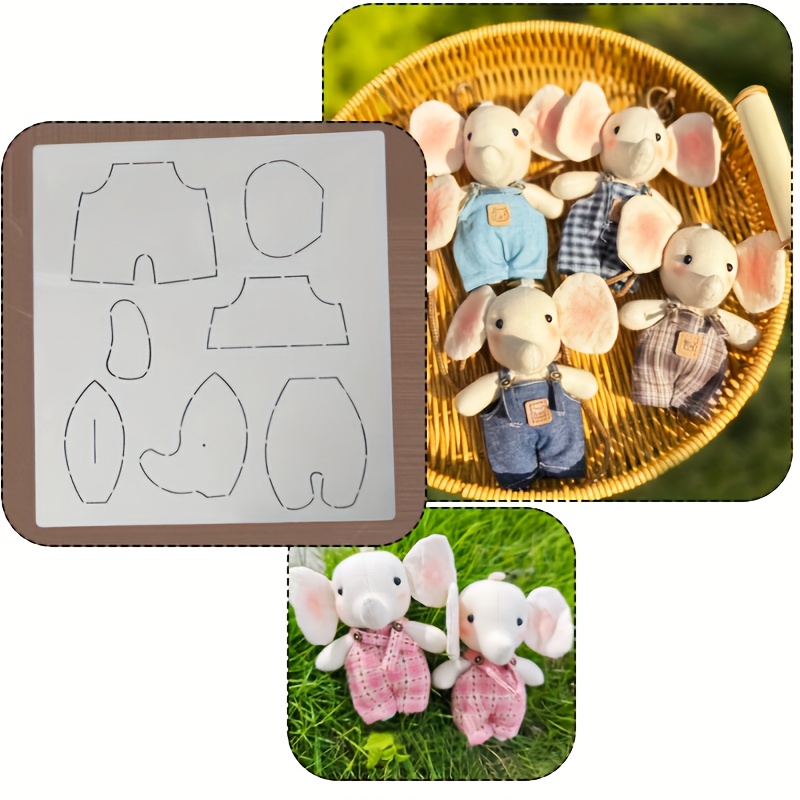 E-shop Wiederverwendbare weiße PET-Plastik Puppen Nähschablone - Elefant (Rucksack und Hose) Bastelform für handgemachte Stoffpuppenherstellung,