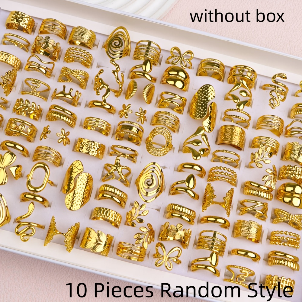 TEMU 10pcs Classic Hollow Out Rings - Flower// Open Adjustable Rings For , Fashion Stackable Jewelry For Daily/party & Holiday Gifts Random Style