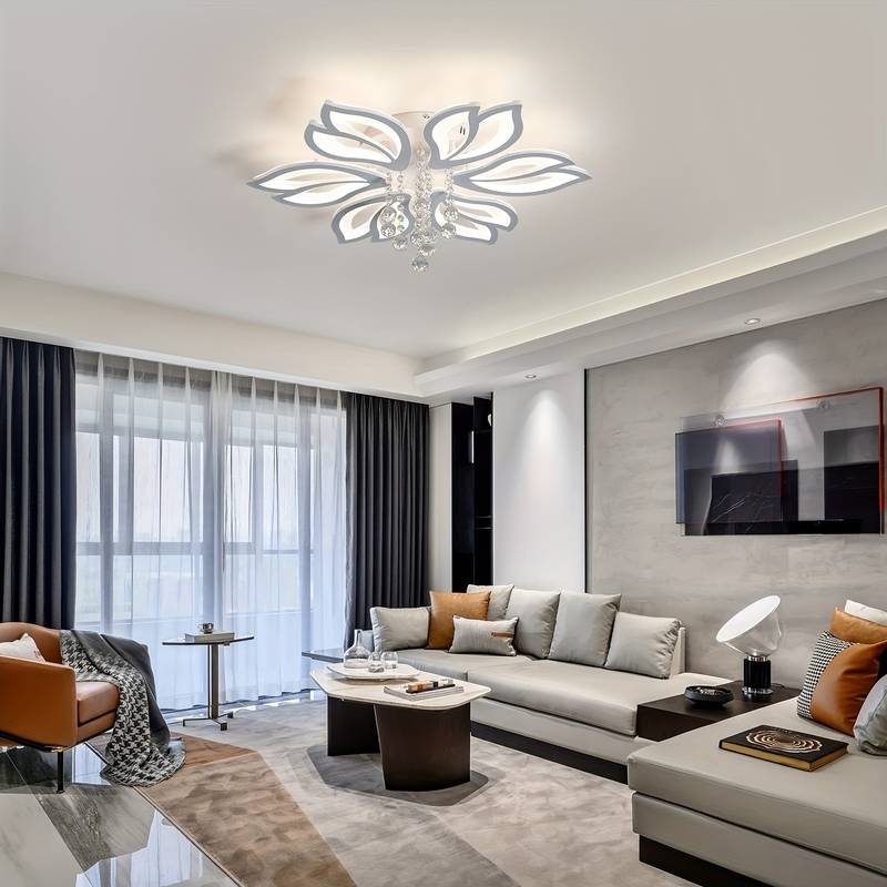 Ganeed Long LED Ceiling Light Chandelier – Flush Mount With Remote, Dimmable, Gold Finish For Living/Dining Room