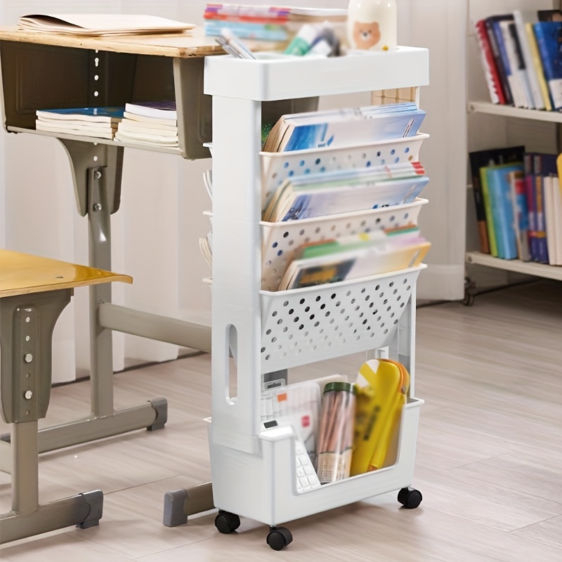 multi purpose rolling bookshelf organizer portable storage rack for students office desk organizer   room bookshelf white   space saving   books files Product details 3