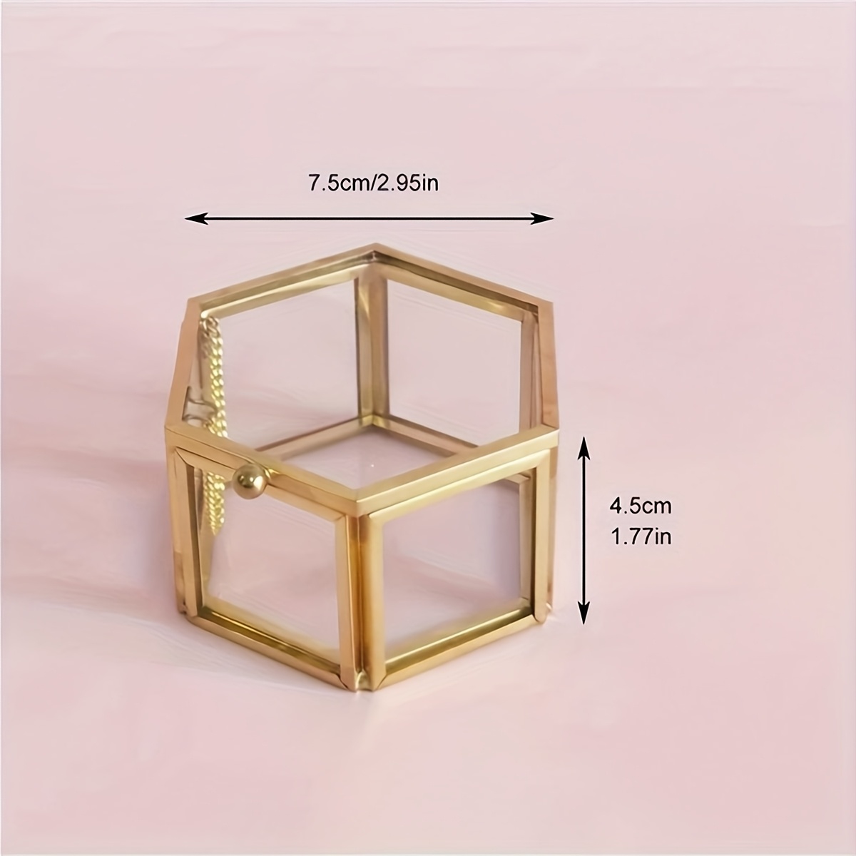 1pc Light Gift Box, Hexagonal Glass Ring Box, Polygonal Earring & Jewelry Storage Box, Wedding Bouquet & Pair Ring Box, Jewelry Boxes