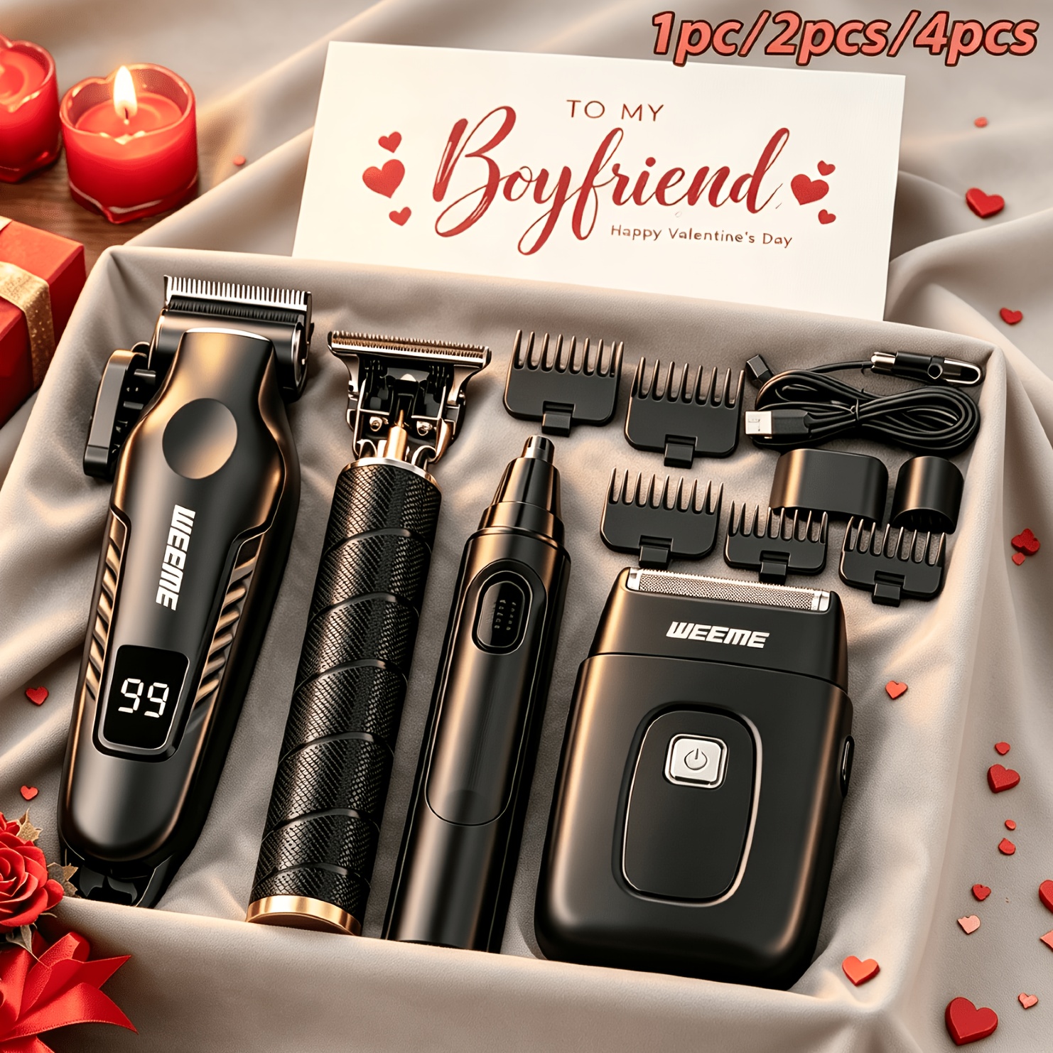 TEMU WEEME Kit de Toilettage pour Homme 1 pièce/2 pièces/4 pièces - Ensemble de Tondeuse à Cheveux Professionnelle Rechargeable par USB, Tondeuse à