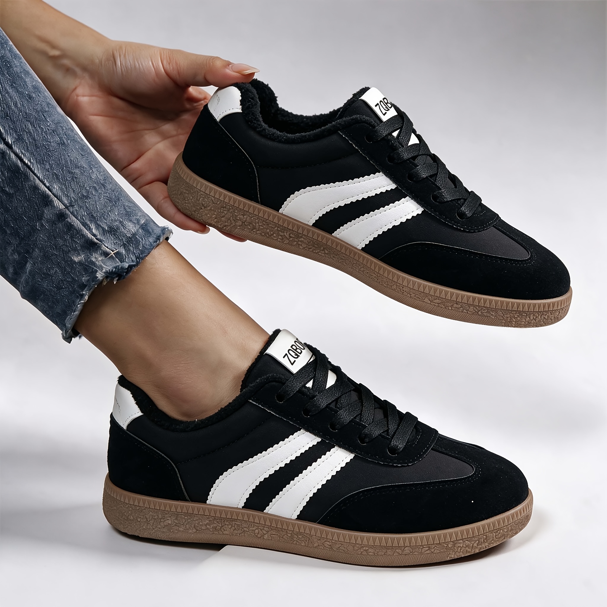 TEMU Zqbobing Women's -lined Winter Snow Sneakers With Traction Sole & Warm Lining - Lightweight Low-top Suitable For Outdoor, Hiking, Running,