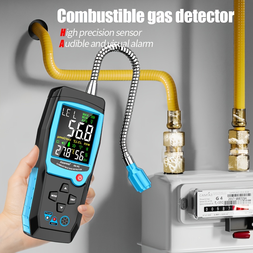 

Aicevoos Rechargeable Digital Combustible Gas Leak Detector Flammable Gas Natural Gas Tester Sound Light Alarm Meter Leak Location Determine