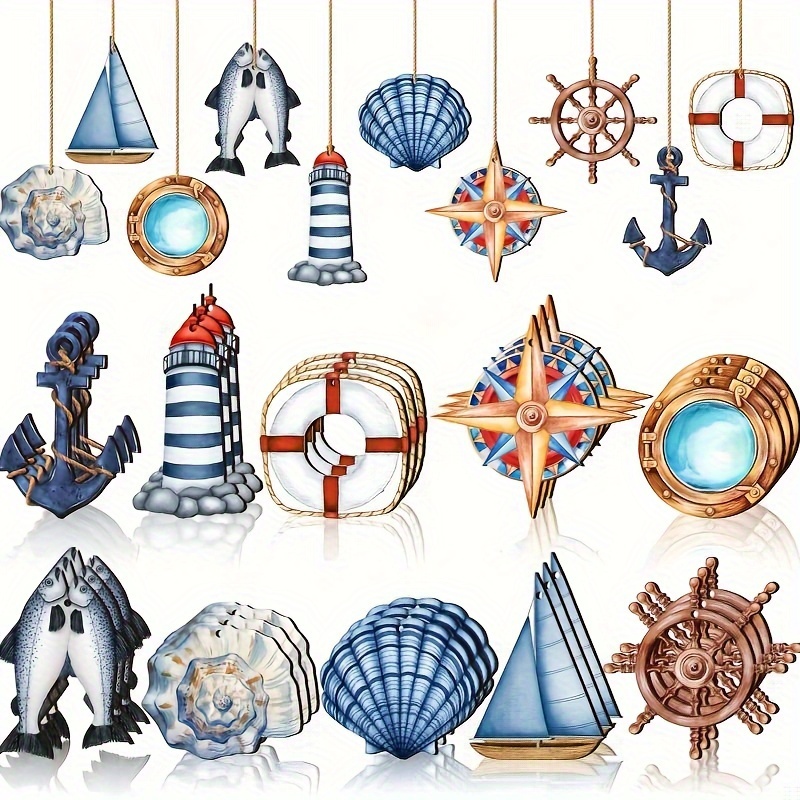 

10pcs, Wooden Nautical Beach Decoration Pendant, Suitable For Beach Party Diy, Birthday Party, Home Outdoor Decoration Crafts, Including Hemp Rope